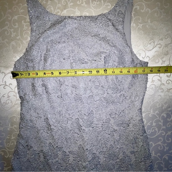 Lauren Ralph Lauren Metallic Silver Gray Lace Sheath Dress - Picture 13 of 16